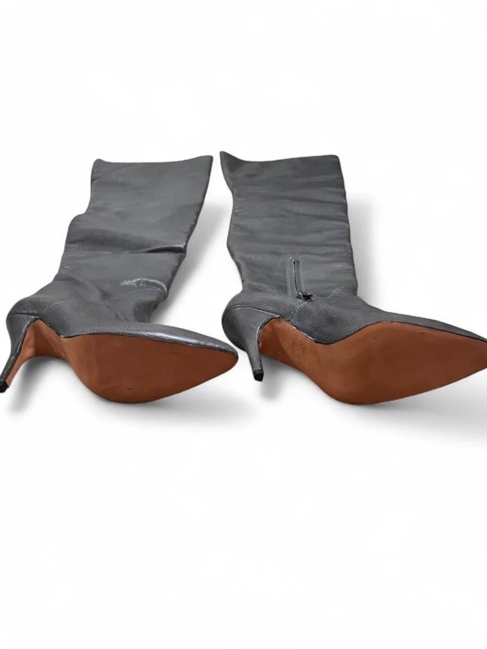 Jean Gaborit Paris Gray Embossed Leather Over the Knee Boots EU 39